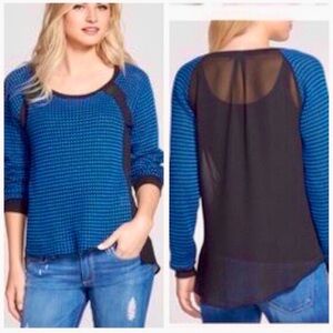 Anthropologie Sanctuary Blue and Black Long Sleeve Top size large